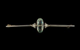 Art Deco Period Attractive 18ct Gold & Platinum Aquamarine & Diamond Set Brooch.