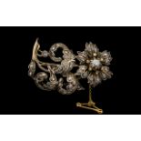 Late Georgian Period Flower Head Design 15ct Gold Rose Cut Diamond Set Brooch with later safety