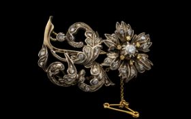 Late Georgian Period Flower Head Design 15ct Gold Rose Cut Diamond Set Brooch with later safety