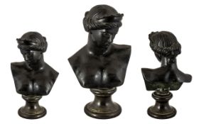 Classical Bronze Bust of Diana after the antique. Head and shoulders on a socle base. Unsigned.