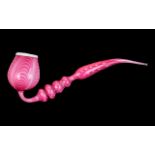 William IV - Period Hand Blown Large Nailsea Pink Smokers Pipe with The Classic Alternating Red