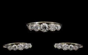 Antique Five Stone Diamond Ring old round brilliant cut graduating diamonds, claw set gallery mount.