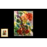 Tony Porter Contemporary Still Life. Entitled 'Scarlet Geraniums'. Watercolour, size 15" x 11.