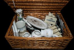 Basket of Porcelain Items to include: Minton jampot and spoon in 'York' design;