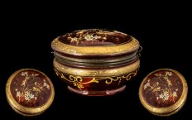 Ruby Red Glass, Round Lidded Trinket Box.