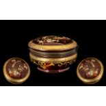 Ruby Red Glass, Round Lidded Trinket Box.