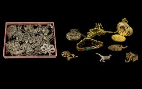 Collection of Vintage Costume Jewellery housed in a black jewellery box.