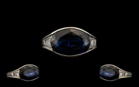 18ct White Gold Attractive Sapphire and Diamond Set Ring - of contemporary design.