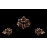 Ladies 9ct Gold Garnet Set Dress Ring Flowerhead Setting - fully hallmarked for 9.375.