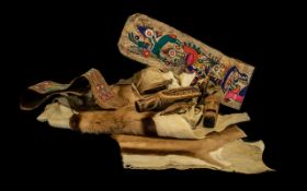 Collection of Three Springbok Skins along with two painted skins and two wooden carved tourist