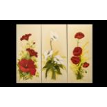 Set of (3) Oil Paintings on Canvas Depicting Flowers - all are unframed.