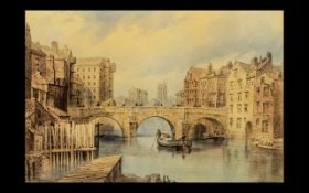R. Crichson Listed Victorian Artist - A Fine Watercolour Drawing of an English Town on the River,