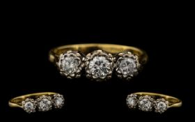 18ct Gold - Ladies 3 Stone Diamond Illusion Set Dress Ring,