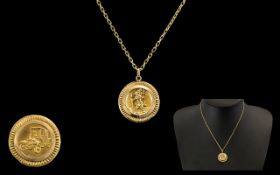 9ct Gold St Christopher Two Sided Medallion attached to a 9ct gold chain,