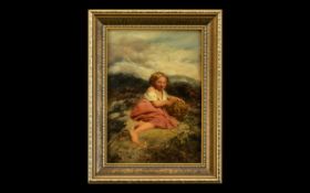 Paul Falconer Poole (1807-1879) Small Oil Painting on Panel - depicting a young girl resting on a