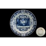 19th Century Dutch Delft Faience Wall Plaque Blue & White Charger depicting a Biblical scene to