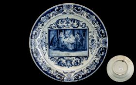 19th Century Dutch Delft Faience Wall Plaque Blue & White Charger depicting a Biblical scene to