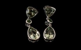 Green Amethyst and Russian Diopside Drop Earrings,