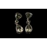 Green Amethyst and Russian Diopside Drop Earrings,