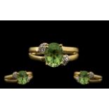 18ct Gold Attractive Peridot and Diamond Set Dress Ring full hallmarks for 750.