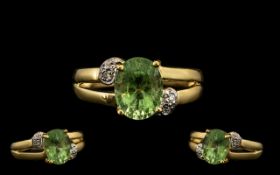 18ct Gold Attractive Peridot and Diamond Set Dress Ring full hallmarks for 750.