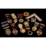 Collection Of Masonic Medals To Include Two Silver Hallmarked Medals, Large White Metal Set Square,