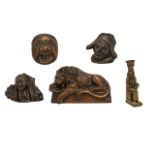 A Fine Collection of Five Small Antique Wood Carvings a finely carved German pipe head of Punch