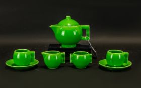 Vintage Lime Green Porcelain Tea to Two Set comprising teapot, two cups and saucers,