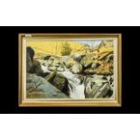 Oil Painting on Board by Pat Cleary depicting a Lakeland waterfall scene. In a gilt frame.