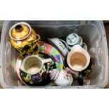 Box of Pottery & Porcelain Items to include large pottery jug with floral decoration; hand-painted