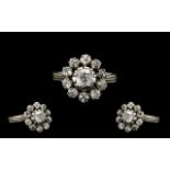 Antique Period Superb 18ct White Gold Diamond Set Cluster Ring Flowerhead Setting - centre diamond