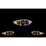 Antique Period 18ct Gold Attractive 5 Stone Sapphire and Diamond Ring - marked for 18ct to interior