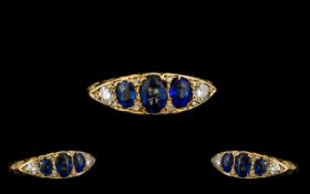 Antique Period 18ct Gold Attractive 5 Stone Sapphire and Diamond Ring - marked for 18ct to interior