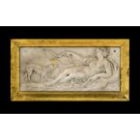 Rare 18th Century English Carved White Marble Tableau Plaque of Diana The Huntress reclining, with a