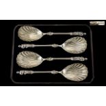 Victorian Period Superb Quality Boxed Set of Four Large Silver Apostle Anointing Spoons - with