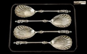 Victorian Period Superb Quality Boxed Set of Four Large Silver Apostle Anointing Spoons - with