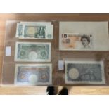 Collection Of Bank Of England Banknotes To Include A White Five Pound Note London 10th Feb 1945 H39