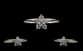 Ladies - Platinum Attractive Starburst Design - Diamond Set Ring. Stamped 950 Platinum. Excellent