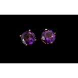 Amethyst Pair of Stud Earrings, 6.