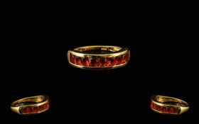 Fire Opal Half Eternity Ring, nine oval cut warm orange fire opals,