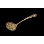 Early Georgian Antique Silver Embossed Berry Spoon (38 grams), full marked. 6.5" in length.