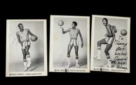 American Basketball Players Photo Cards - Three signed cards by The Harlem Globetrotters.