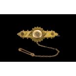 9ct Gold Late Victorian Pressed Bar Brooch Set With A Central Diamond Chip,