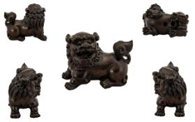 Japanese 19th Century Fine Quality Hand Carved Boxwood Netsuke - Depicts a Temple Dog. Please