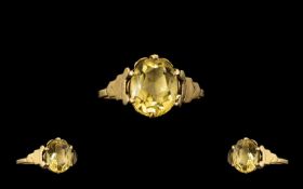 9ct Gold - Attractive Single Stone Citrine Set Dress Ring, Marked 9ct. The Oval Faceted Citrine of