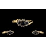 Ladies 9ct Gold Attractive Diamond & Sapphire Set Dress Ring.