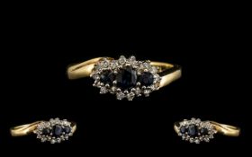 Ladies 9ct Gold Attractive Diamond & Sapphire Set Dress Ring.