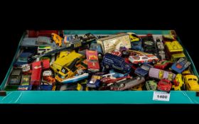 Corgi & Others Play Worn Cars. Large collection of vintage play worn toy cars, good verity of