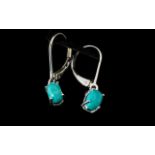 Sleeping Beauty Turquoise Drop Earrings, two oval cut cabochons of turquoise,