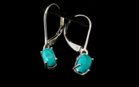 Sleeping Beauty Turquoise Drop Earrings, two oval cut cabochons of turquoise,